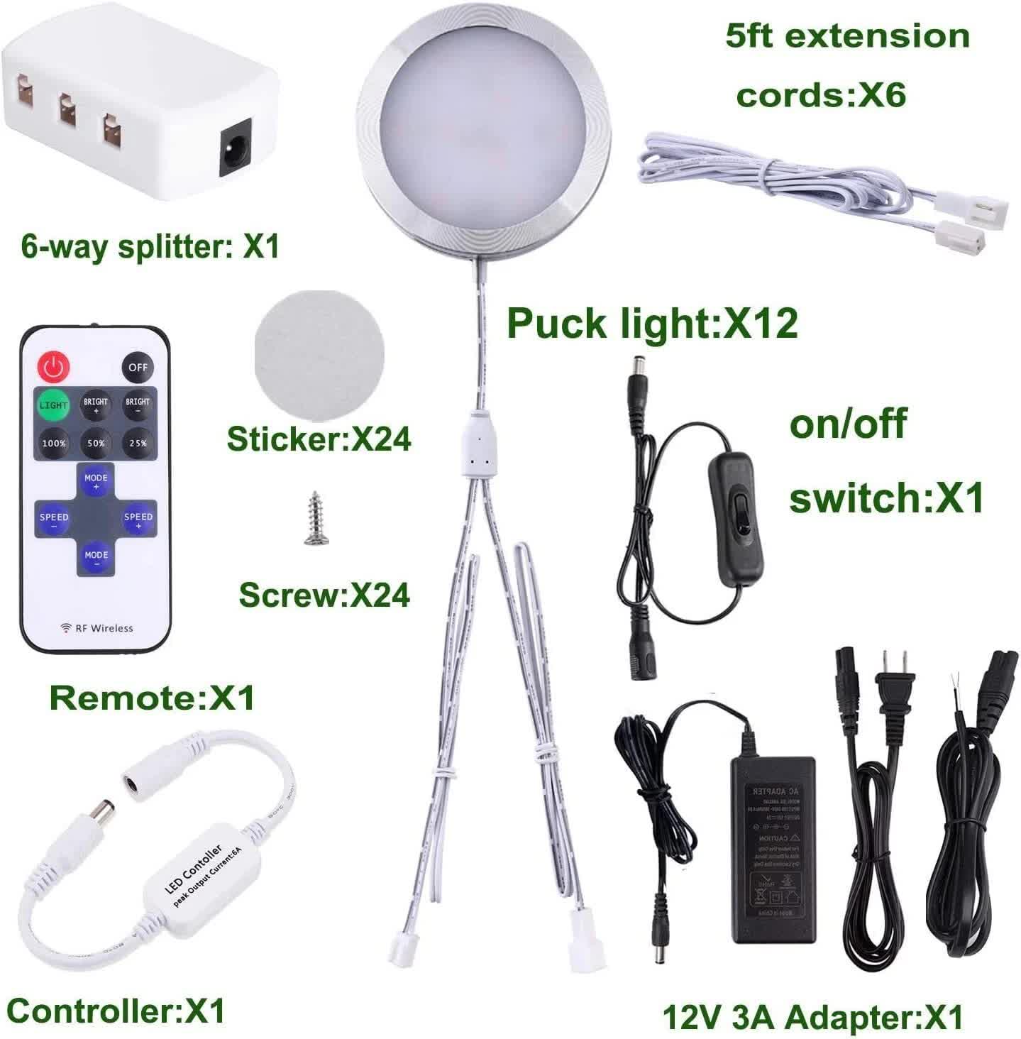 Linkable Under Cabinet LED Lighting 12V Dimmable Puck Lights with Wireless RF Remote Control, Hardwired & Wall Plug in for Kitchen Mood Lighting,Daylight White - Image 2