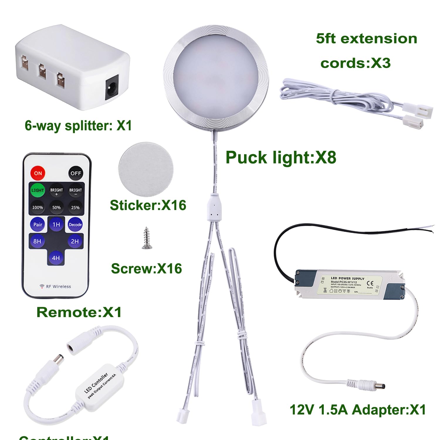 Linkable Under Cabinet LED Lighting 12V Slim Aluminum Dimmable Puck Lights Direct Wired with RF Remote Control for Kitchen Lighting(8pack Daylight White) - Image 2