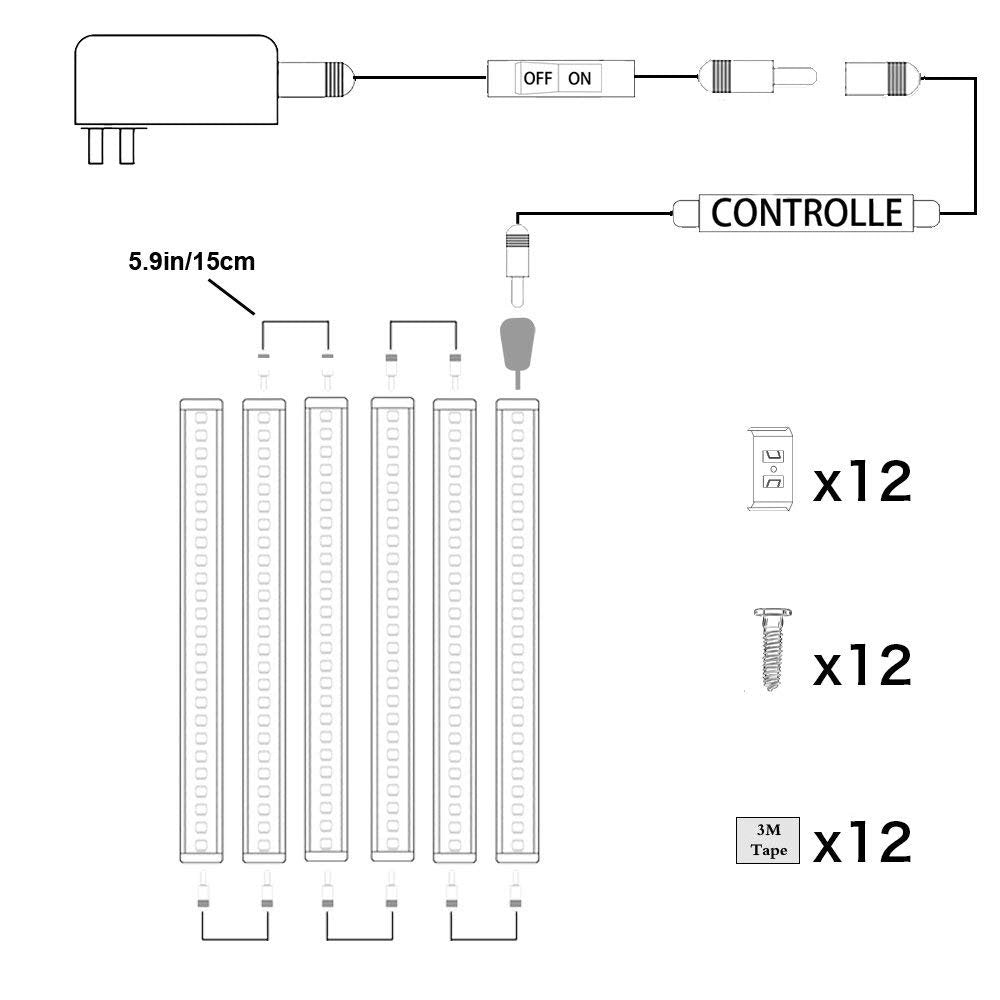 Dimmable LED Under Cabinet Lighting Under Counter LED Light Bar Linkable Kit with Rocker Switch Kitchen,Showcase,Shelf Lighting(6 Panel Kits Warmwhite) - Image 4