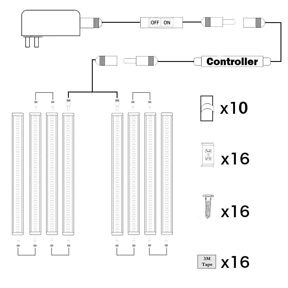 Dimmable LED Under Cabinet Lighting Bar, 12V Under Counter LED Light Strip Linkable Kit with Rocker Switch Kitchen,Showcase,Worktop, Shelf Lighting(8 Panel Kits Warmwhite) - Image 2