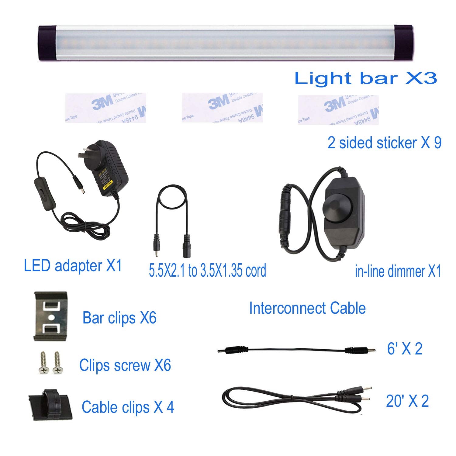 Dimmable Led Under Cabinet Lighting Bar Linkable Kits with Rocker Switch Under Counter Kitchen,Showcase,Shelf Lighting(3 Panel Kits Cold White) - Image 2
