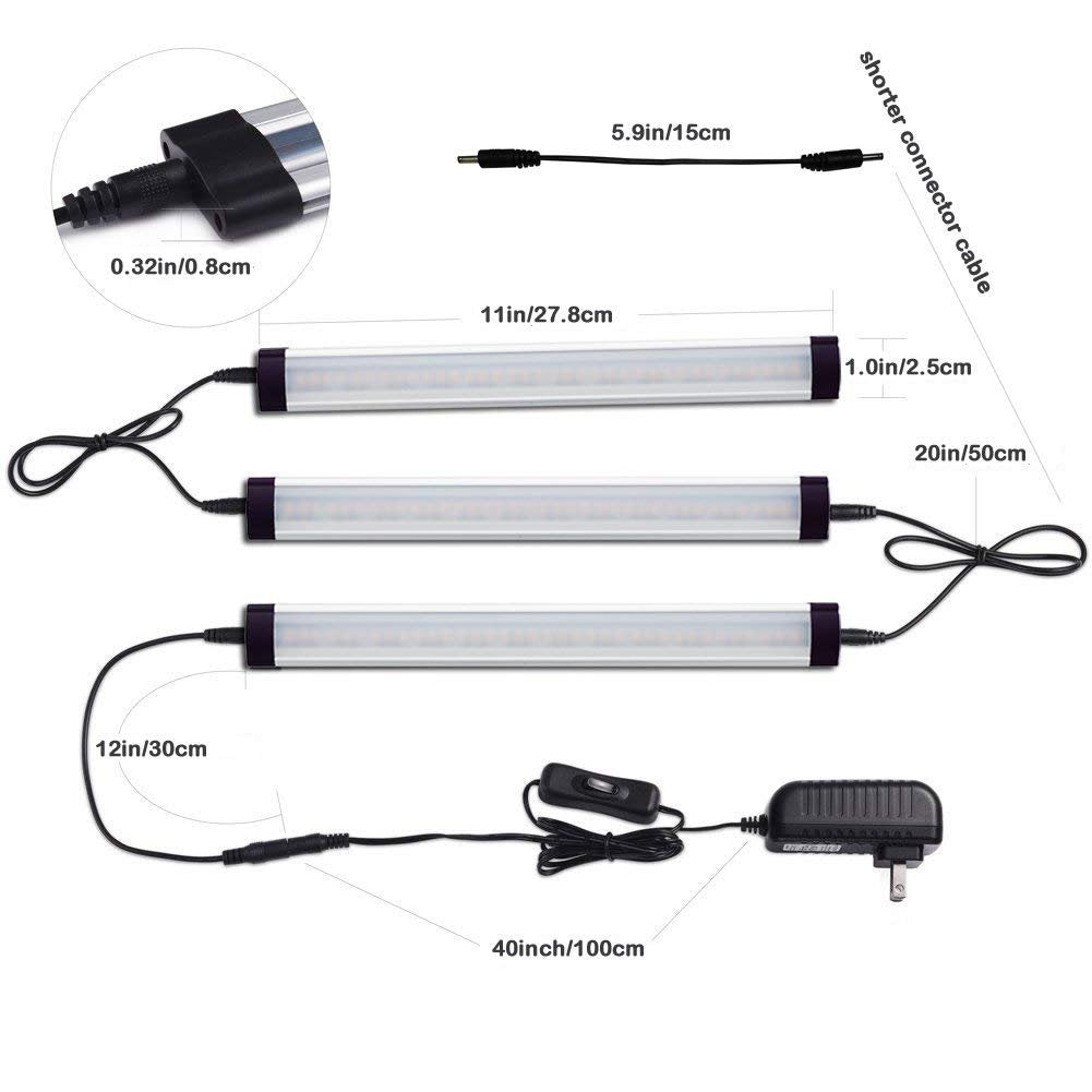 Dimmable Led Under Cabinet Lighting Bar Linkable Kits with Rocker Switch Under Counter Kitchen,Showcase,Shelf Lighting(3 Panel Kits Cold White) - Image 3
