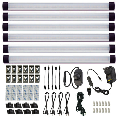 Dimmable Led Under Cabinet Lighting Bar Linkable Kits with Rocker Switch Under Counter Kitchen,Showcase,Shelf Lighting(6 Panel Kits Cold White)