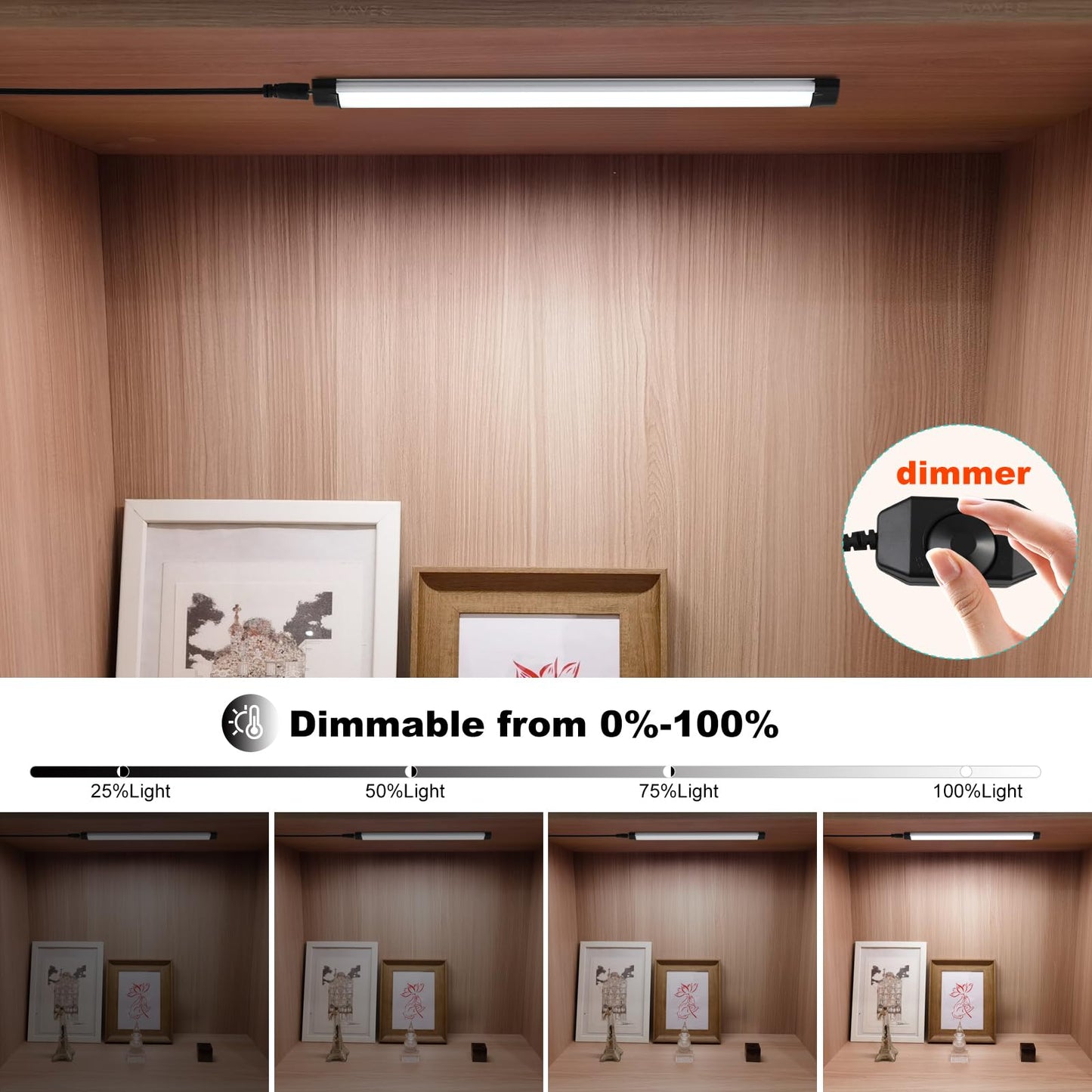 Dimmable Led Under Cabinet Lighting Bar Linkable Kits with Rocker Switch Under Counter Kitchen,Showcase,Shelf Lighting(3 Panel Kits Warm White) - Image 3