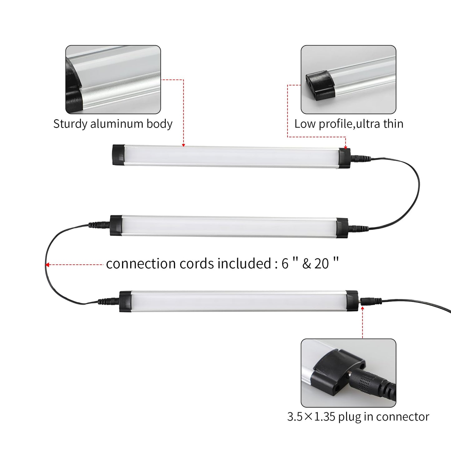 Dimmable Led Under Cabinet Lighting Bar Linkable Kits with Rocker Switch Under Counter Kitchen,Showcase,Shelf Lighting(3 Panel Kits Warm White) - Image 5