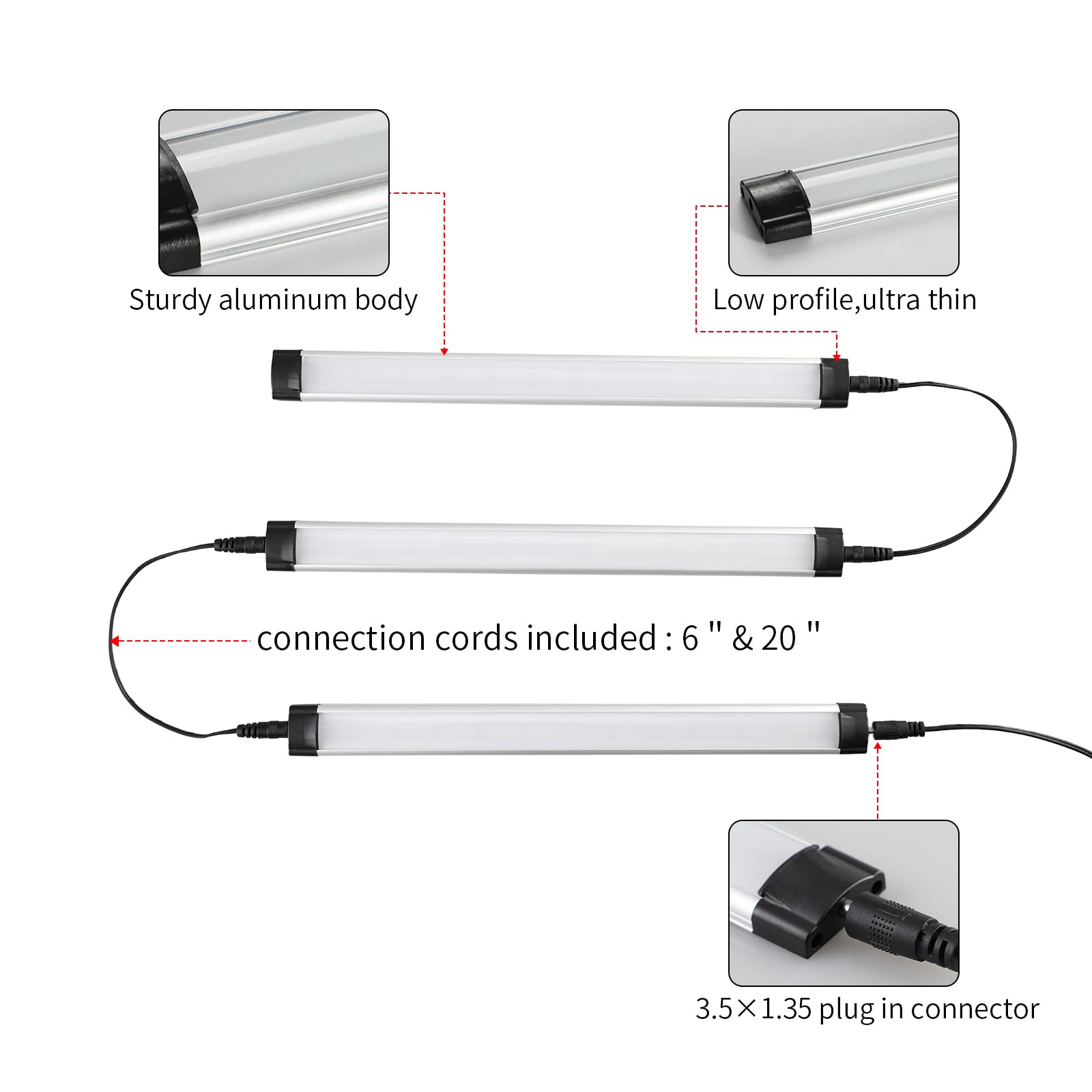 Dimmable Led Under Cabinet Lighting Bar Linkable Kits with Rocker Switch Under Counter Kitchen,Showcase,Shelf Lighting(3 Panel Kits Warm White) - Image 5