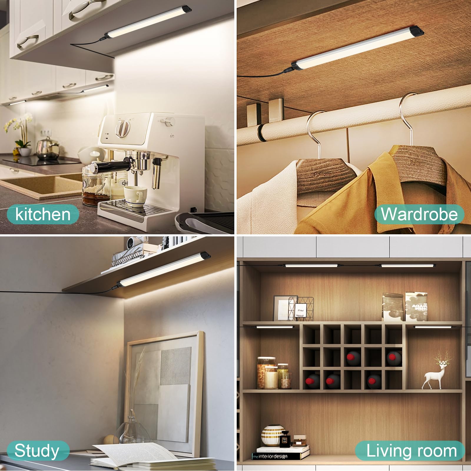 Dimmable Led Under Cabinet Lighting Bar Linkable Kits with Rocker Switch Under Counter Kitchen,Showcase,Shelf Lighting(3 Panel Kits Warm White) - Image 7