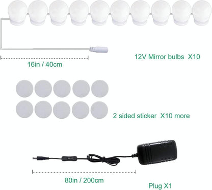 Hollywood LED Vanity Mirror Lights Kit,Stick on Dimmable Makeup Lights, 12V Mirror Lighting Strip Fixture for Vanity Dressing Table Set, Bedroom Wall Lights,CRI>90 (4000K Natural White,10 Bulbs) - Image 2