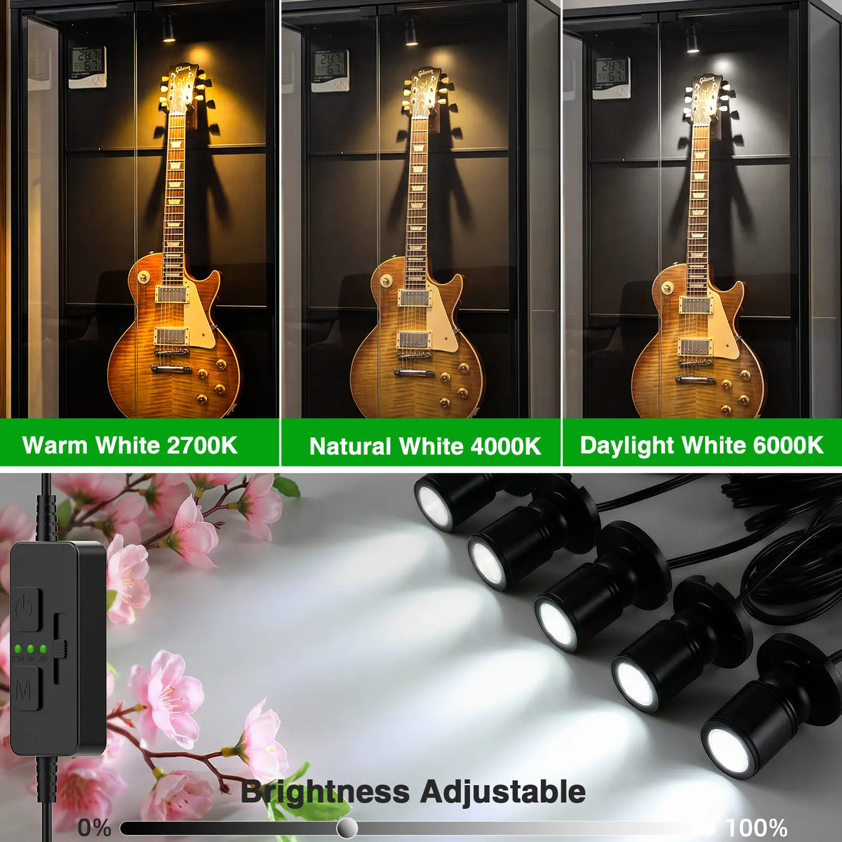 Dimmable LED Mini Spotlight, 12V CCT 2700K-6000K, Adjustable for Display, Cabinet, Showcase, Artwork, 360° Rotatable Accent Lighting, Surface Mount with Slider Dimmer & Adapter (CCT, 4Pack) - Image 2