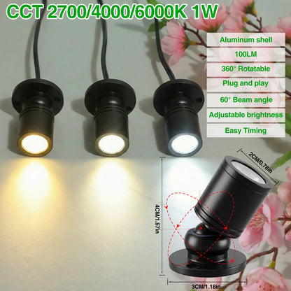 Dimmable LED Mini Spotlight, 12V CCT 2700K-6000K, Adjustable for Display, Cabinet, Showcase, Artwork, 360° Rotatable Accent Lighting, Surface Mount with Slider Dimmer & Adapter (CCT, 4Pack) - Image 3