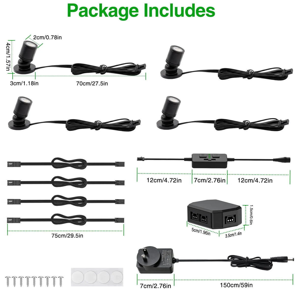 Dimmable LED Mini Spotlight, 12V CCT 2700K-6000K, Adjustable for Display, Cabinet, Showcase, Artwork, 360° Rotatable Accent Lighting, Surface Mount with Slider Dimmer & Adapter (CCT, 4Pack) - Image 4