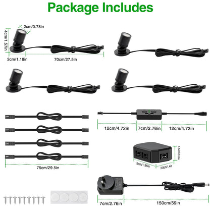 Dimmable LED Mini Spotlight, 12V CCT 2700K-6000K, Adjustable for Display, Cabinet, Showcase, Artwork, 360° Rotatable Accent Lighting, Surface Mount with Slider Dimmer & Adapter (CCT, 4Pack) - Image 4