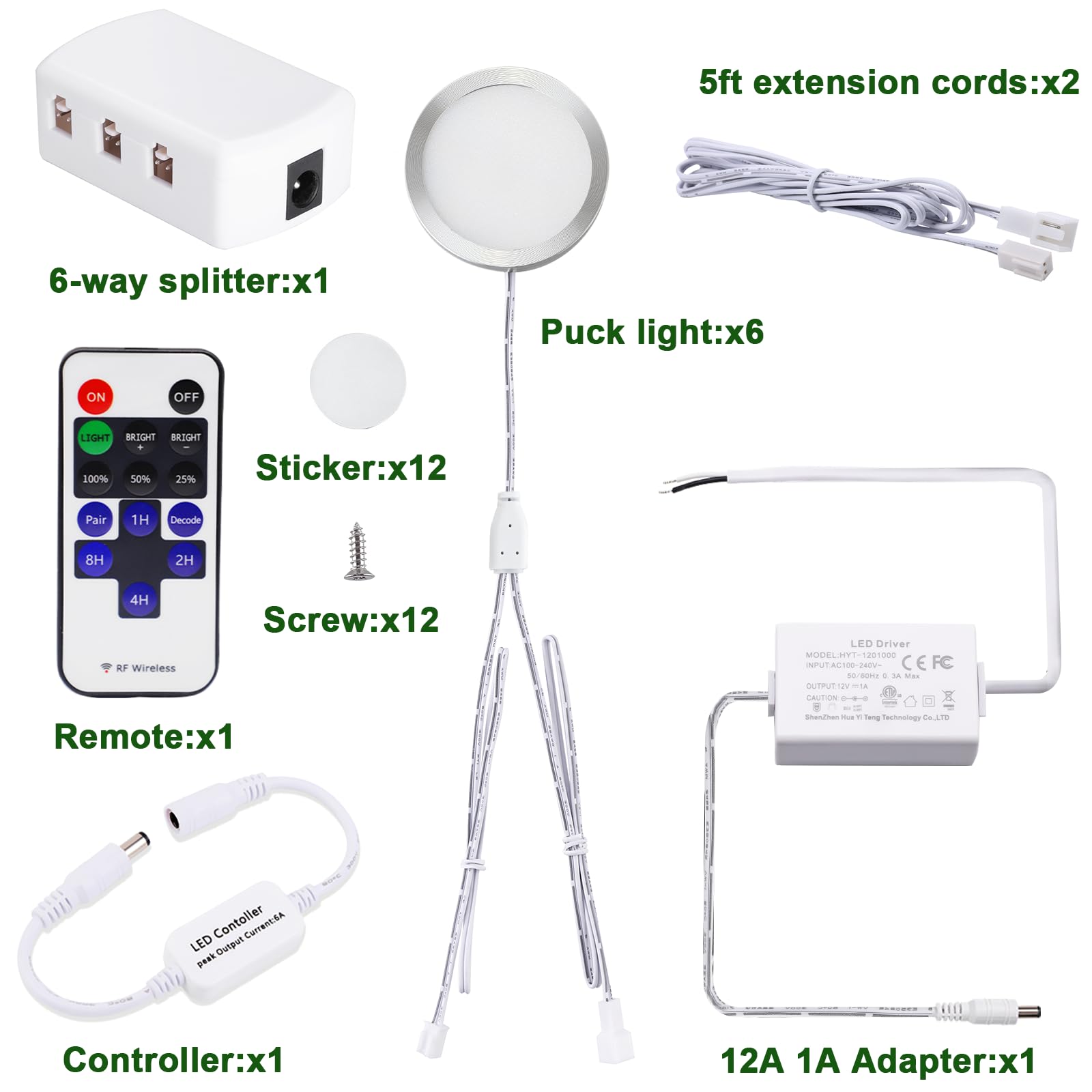 Linkable Under Cabinet LED Lighting 12V Slim Aluminum Dimmable Puck Lights Direct Wired with RF Remote Control for Kitchen Lighting(6pack,Daylight White) - Image 2