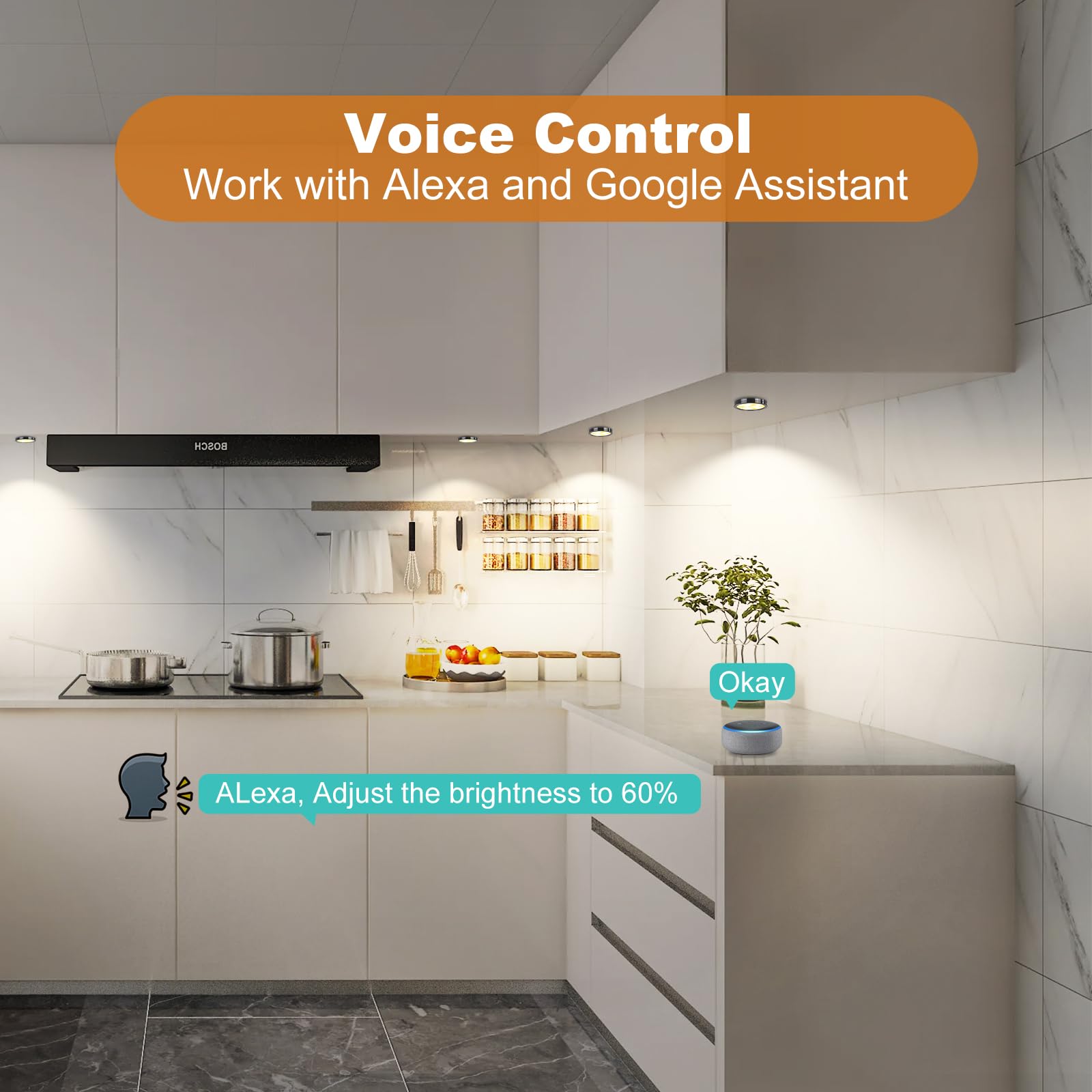3 Pack Smart Under Cabinet Lights Hardwired,Dimmable LED Light for Kitchen Under Cabinet with Alexa Google Remote APP Control for Under Counter Lights for Cabinet Closets(Cold White) - Image 6