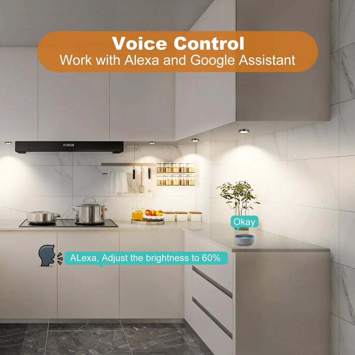 3 Pack Smart Under Cabinet Lights Hardwired,Dimmable LED Light for Kitchen Under Cabinet with Alexa Google Remote APP Control for Under Counter Lights for Cabinet Closets(Cold White) - Image 6