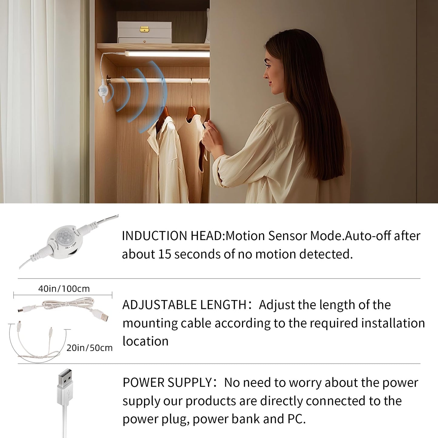 LED Under Cabinet Kitchen Lights for Motion Sensor Light,Dimmable 4000K Under Cupboard Light,Under Counter Light with Automatic Shut Off Timer (Natural White) [Energy Class E] - Image 4
