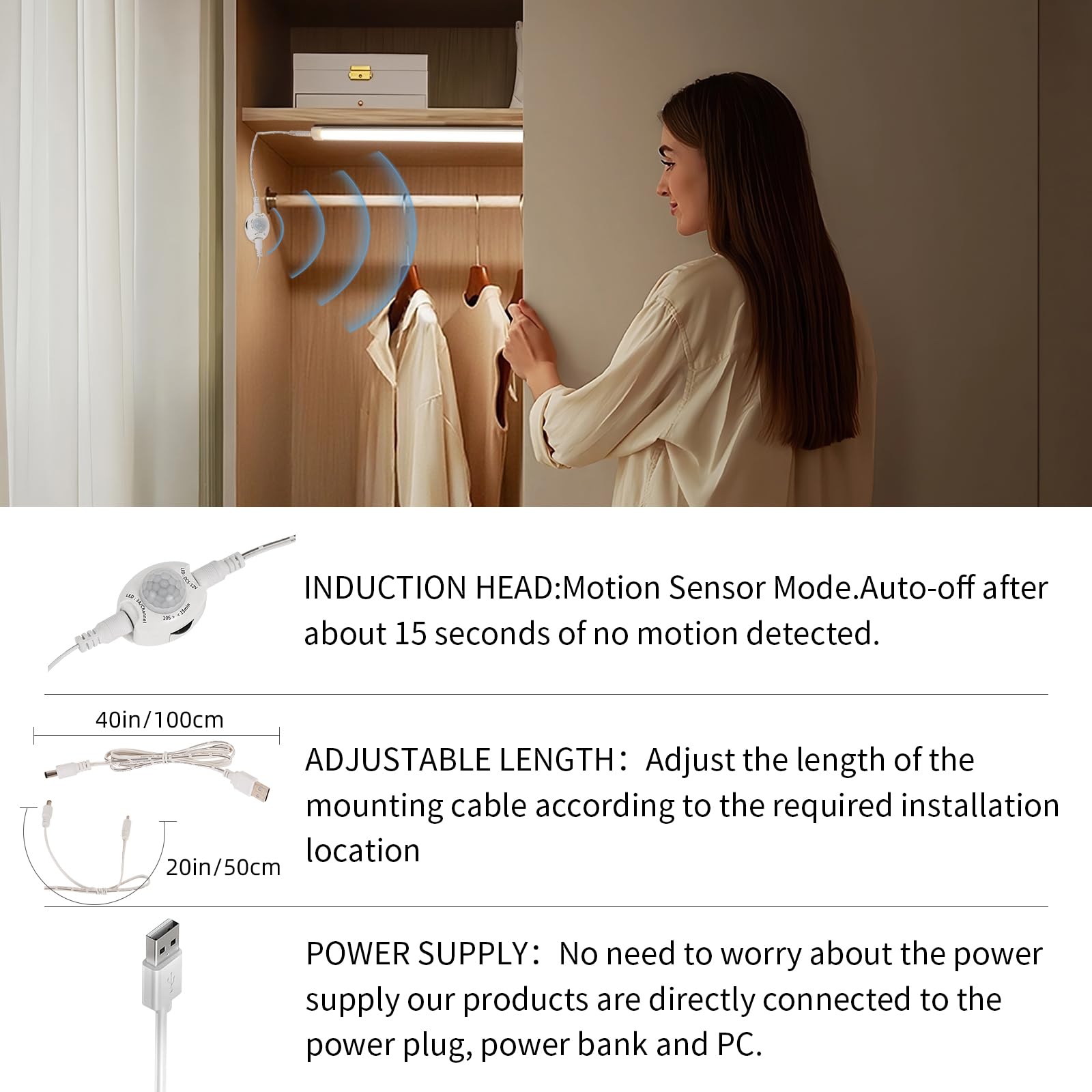 LED Under Cabinet Kitchen Lights for Motion Sensor Light,Dimmable 4000K Under Cupboard Light,Under Counter Light with Automatic Shut Off Timer (Natural White) [Energy Class E] - Image 4