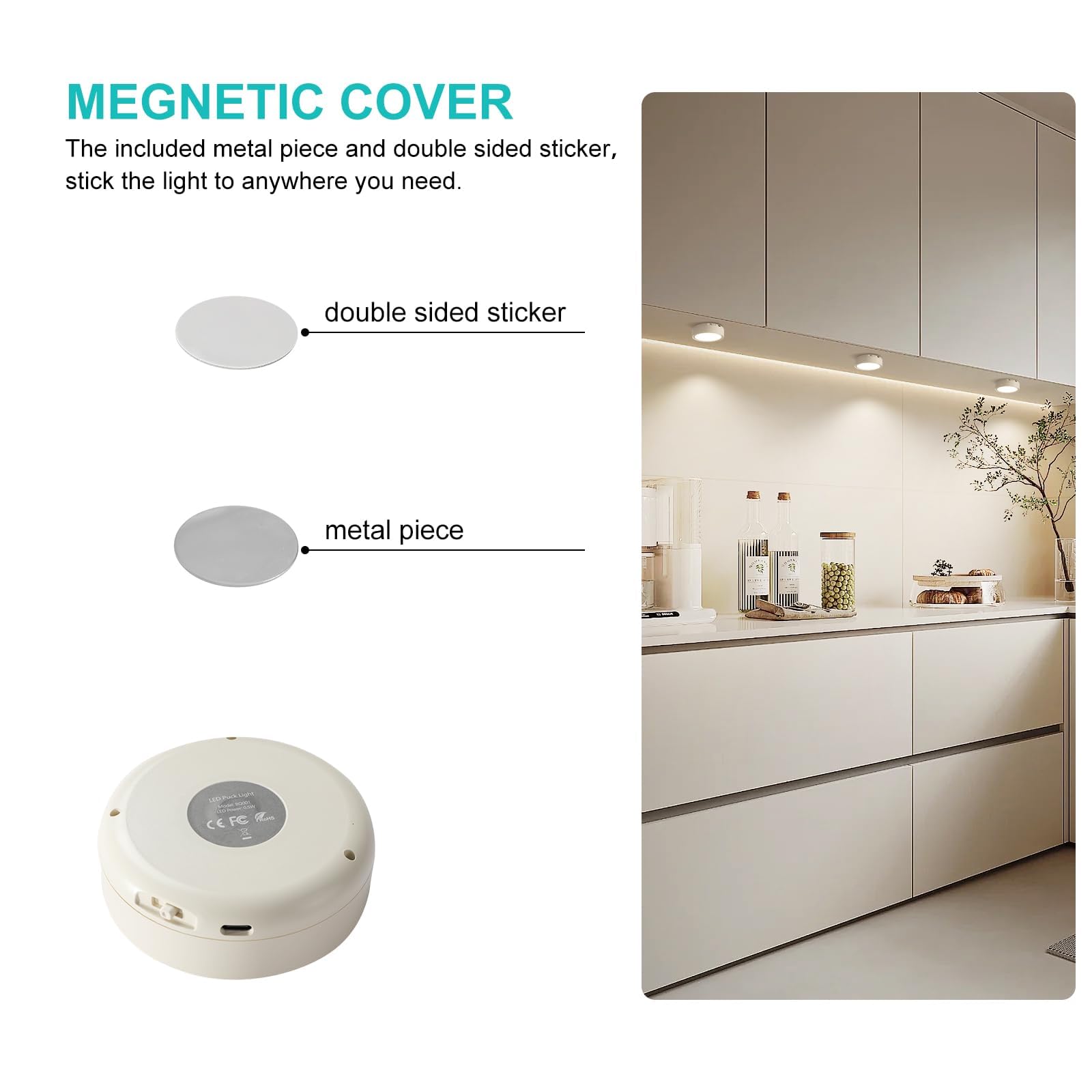 Pack of 6 Under-Unit Lights Kitchen LED Cabinet Lighting Wireless with Remote Control Cabinet Lighting Rechargeable Battery Dimmable Under Cabinet Light for Showcases, Wine Cabinet - Image 3