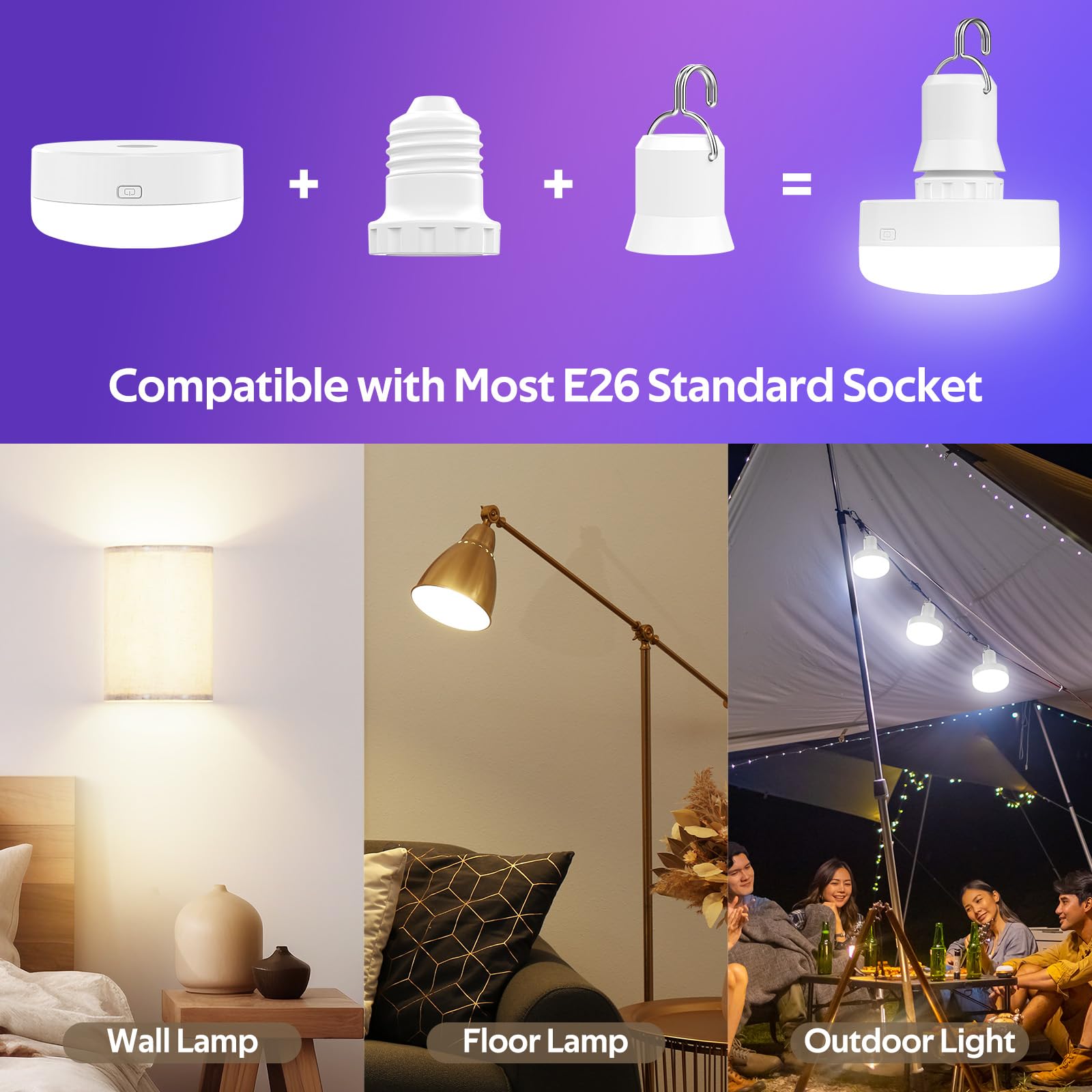 Battery Operated Light Bulbs, 5000mAh Rechargeable Light Bulb Set of 2 with Remote, 3 Colors 10 Levels Dimmable Fabric Wireless Sconces Light Bulb with Timer for Bedroom Living Room - Image 3