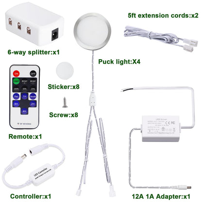 Linkable Under Cabinet LED Lighting 12V Dimmable Puck Lights Hardwired with Wireless RF Remote Control for Kitchen Mood Lighting(4 Lights, Warm White) - Image 2