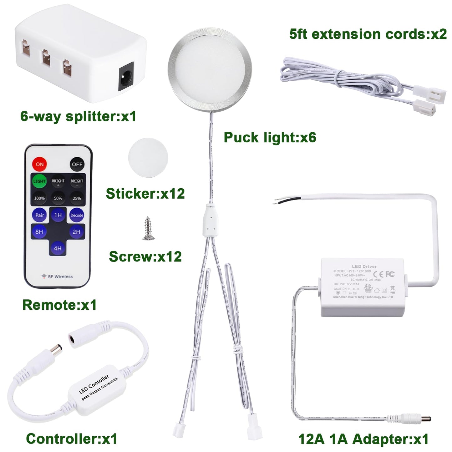Linkable Under Cabinet LED Lighting 12V Dimmable Puck Lights Hardwired with Wireless RF Remote Control for Kitchen Mood Lighting(6 Lights, Warm White) - Image 2