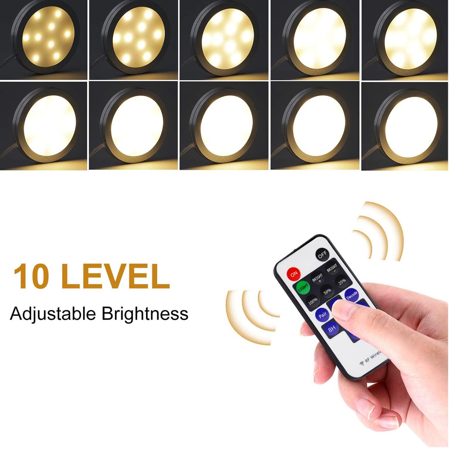 Linkable Under Cabinet LED Lighting 12V Dimmable Puck Lights Hardwired with Wireless RF Remote Control for Kitchen Mood Lighting(6 Lights, Warm White) - Image 6