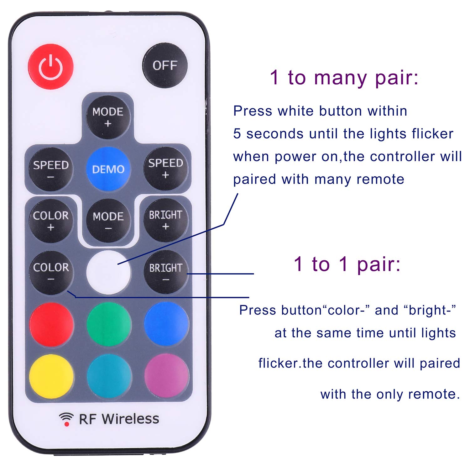 Mini Remote Controller for RGB Color LED Strip Lights, RF Dimmer for 12V DC LED Ribbon, LED Neon Sign, Wireless Remote Control for Dimmable 3528 5050 Under Cabinet Puck Lights(RGB) - Image 6