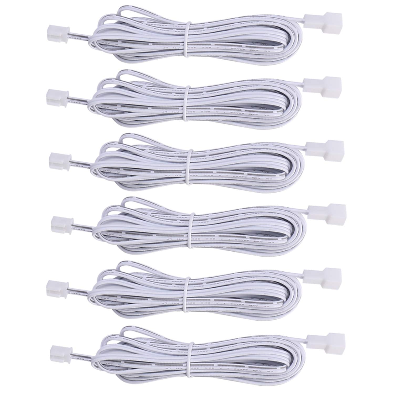Extension Cables 9.84FT LED Under Cabinet Puck Lighting, 2-Pin Male and Female Cable Connector Extension Cords for Led Puck Lights with White Cords (6 Pack) 2-PIN ONLY