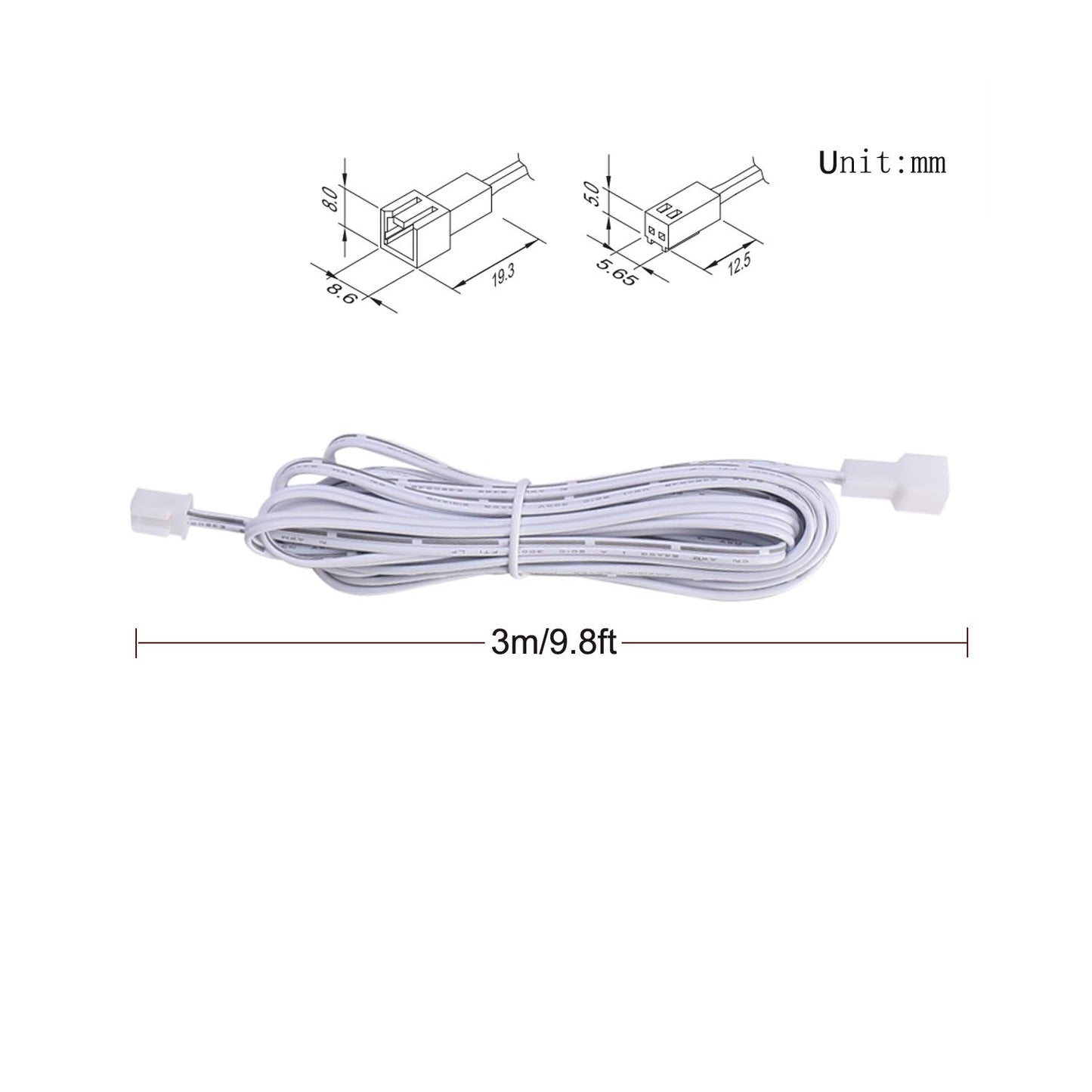 Extension Cables 9.84FT LED Under Cabinet Puck Lighting, 2-Pin Male and Female Cable Connector Extension Cords for Led Puck Lights with White Cords (6 Pack) 2-PIN ONLY - Image 4