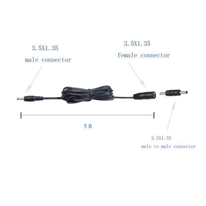 3.5X1.35 DC Connector for AIBOO Single White Kitchen Light Bar, 22AWG,Black Extension Cords,5ft.(3.5 X 1.35 mm Black Cords,4 Packs) - Image 2