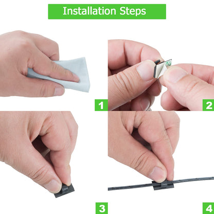 100PCS Cable Clips Black, AIBOO Upgraded Wire Clips Adhesive with 50PCS Small Size & 50PCS Large Size Cable Straps, Mini Cable Wire Management for Handling Under Cabinet Lighting with Cords - Image 5