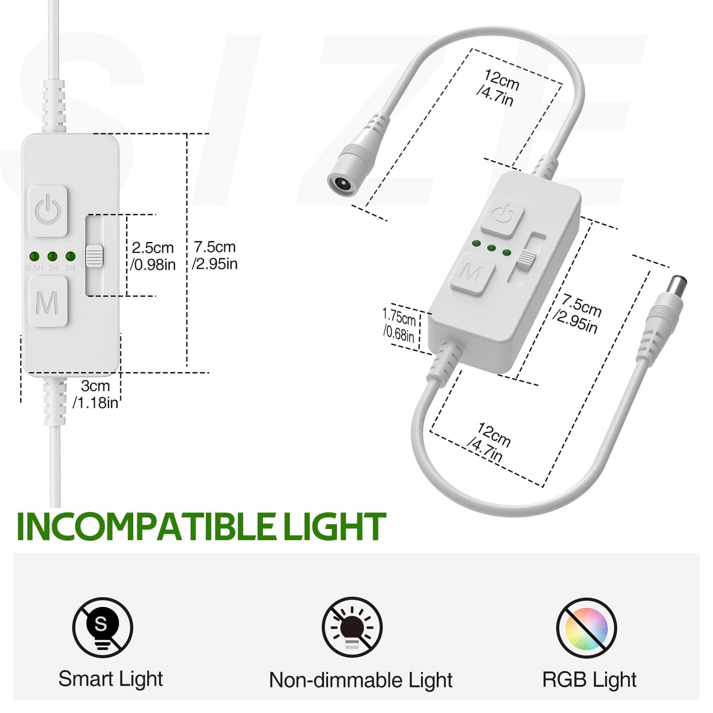 Single Color Slider Dimmer with Timer - PWM 1pc DC 5V/12V/24V LED Controller, 36W Max, Slide Brightness Control & Auto-Off for LED Strip Lights, Closet, Counter, Aquarium Lighting (White) - Image 2