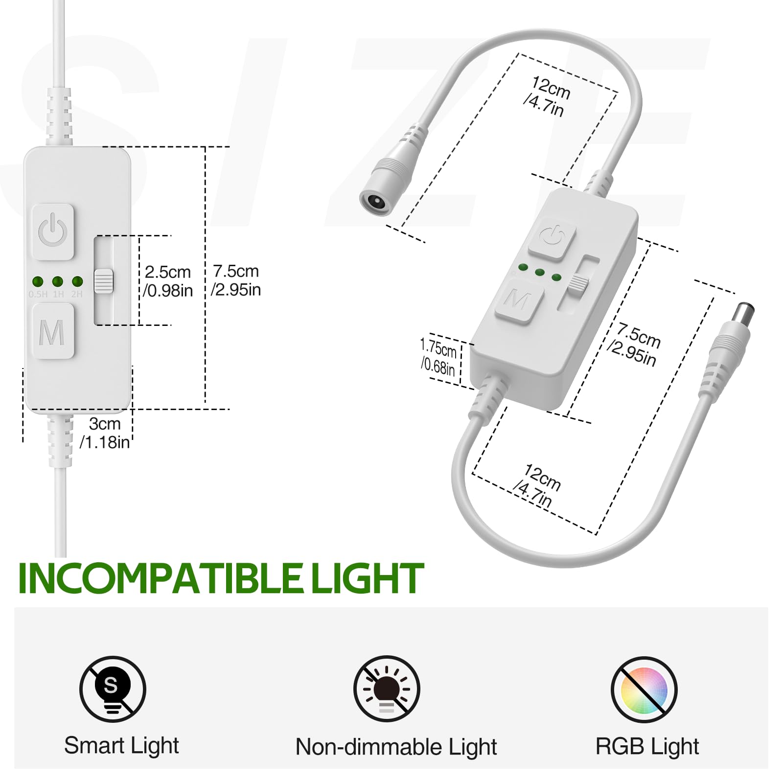 Single Color Slider Dimmer with Timer - PWM 1pc DC 5V/12V/24V LED Controller, 36W Max, Slide Brightness Control & Auto-Off for LED Strip Lights, Closet, Counter, Aquarium Lighting (White) - Image 2