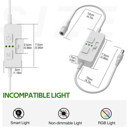 Single Color Slider Dimmer with Timer - PWM 1pc DC 5V/12V/24V LED Controller, 36W Max, Slide Brightness Control & Auto-Off for LED Strip Lights, Closet, Counter, Aquarium Lighting (White) - Image 2