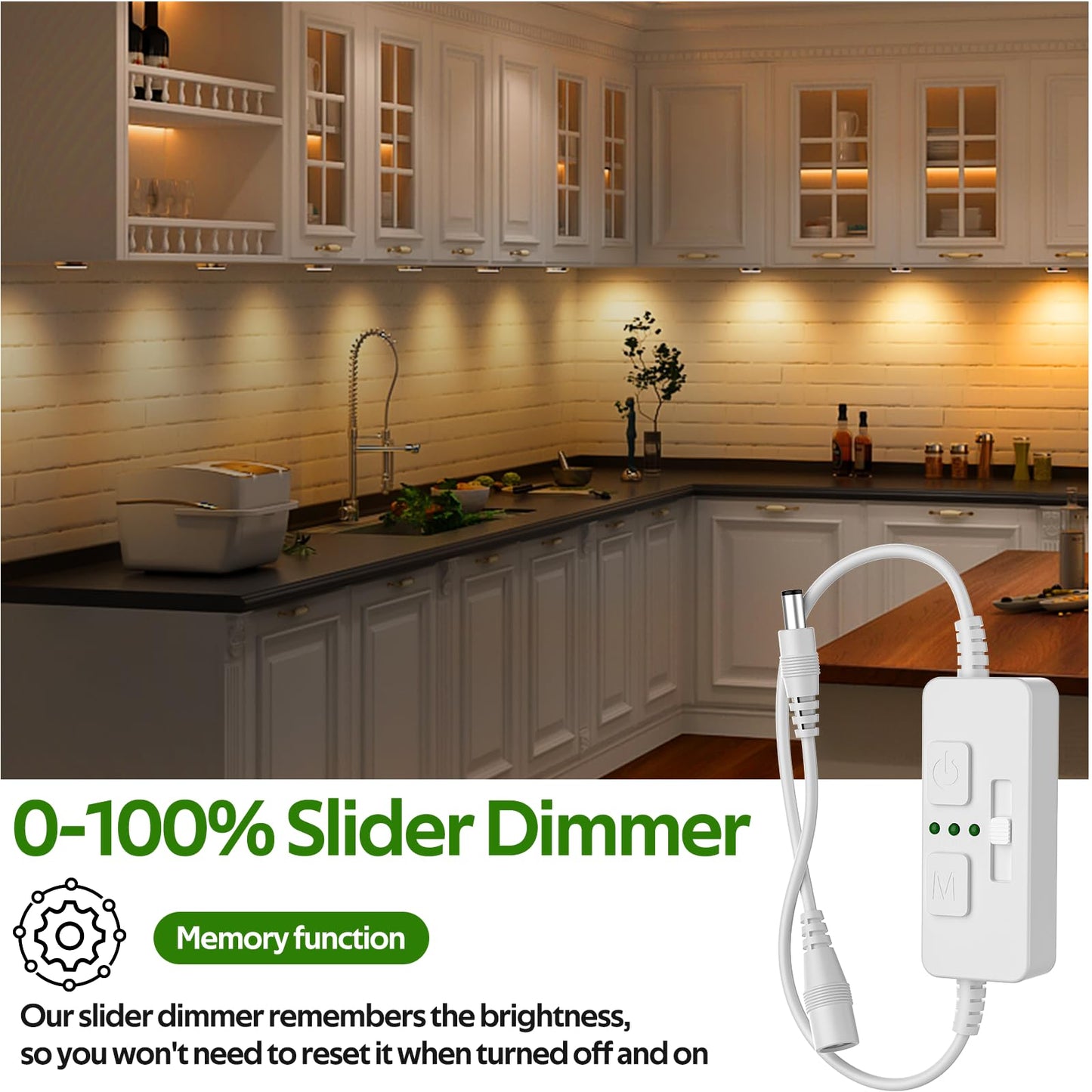 Single Color Slider Dimmer with Timer - PWM 1pc DC 5V/12V/24V LED Controller, 36W Max, Slide Brightness Control & Auto-Off for LED Strip Lights, Closet, Counter, Aquarium Lighting (White) - Image 3