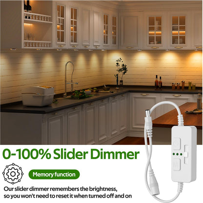 Single Color Slider Dimmer with Timer - PWM 1pc DC 5V/12V/24V LED Controller, 36W Max, Slide Brightness Control & Auto-Off for LED Strip Lights, Closet, Counter, Aquarium Lighting (White) - Image 3