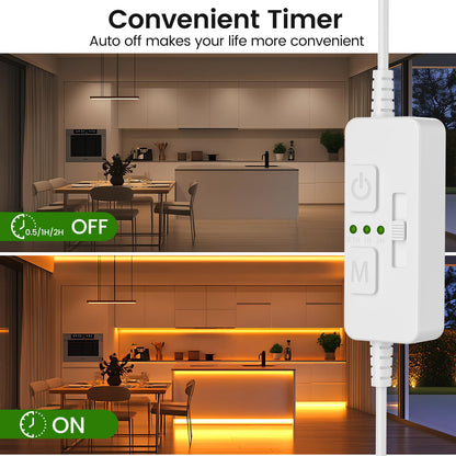 Single Color Slider Dimmer with Timer - PWM 1pc DC 5V/12V/24V LED Controller, 36W Max, Slide Brightness Control & Auto-Off for LED Strip Lights, Closet, Counter, Aquarium Lighting (White) - Image 4