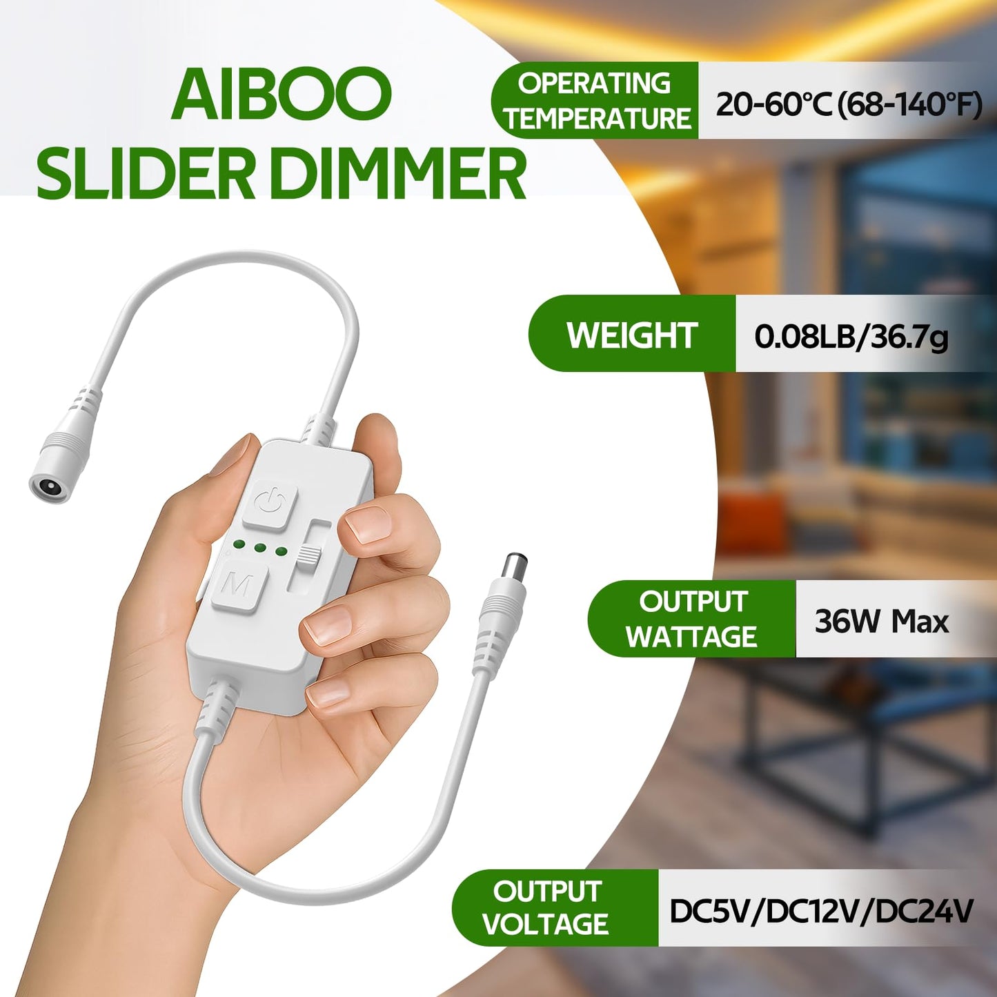 Single Color Slider Dimmer with Timer - PWM 1pc DC 5V/12V/24V LED Controller, 36W Max, Slide Brightness Control & Auto-Off for LED Strip Lights, Closet, Counter, Aquarium Lighting (White) - Image 5