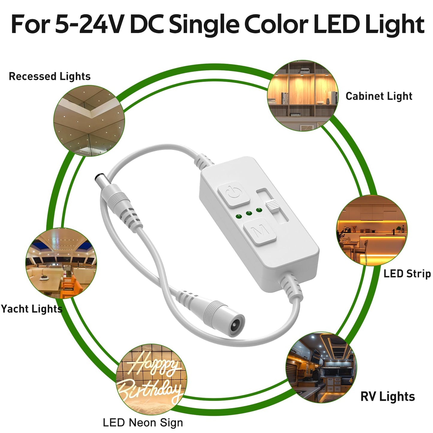 Single Color Slider Dimmer with Timer - PWM 1pc DC 5V/12V/24V LED Controller, 36W Max, Slide Brightness Control & Auto-Off for LED Strip Lights, Closet, Counter, Aquarium Lighting (White) - Image 7