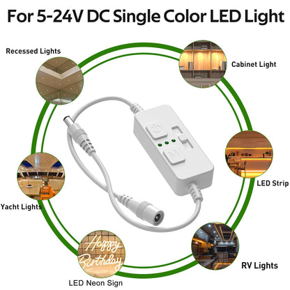 Single Color Slider Dimmer with Timer - PWM 1pc DC 5V/12V/24V LED Controller, 36W Max, Slide Brightness Control & Auto-Off for LED Strip Lights, Closet, Counter, Aquarium Lighting (White) - Image 7