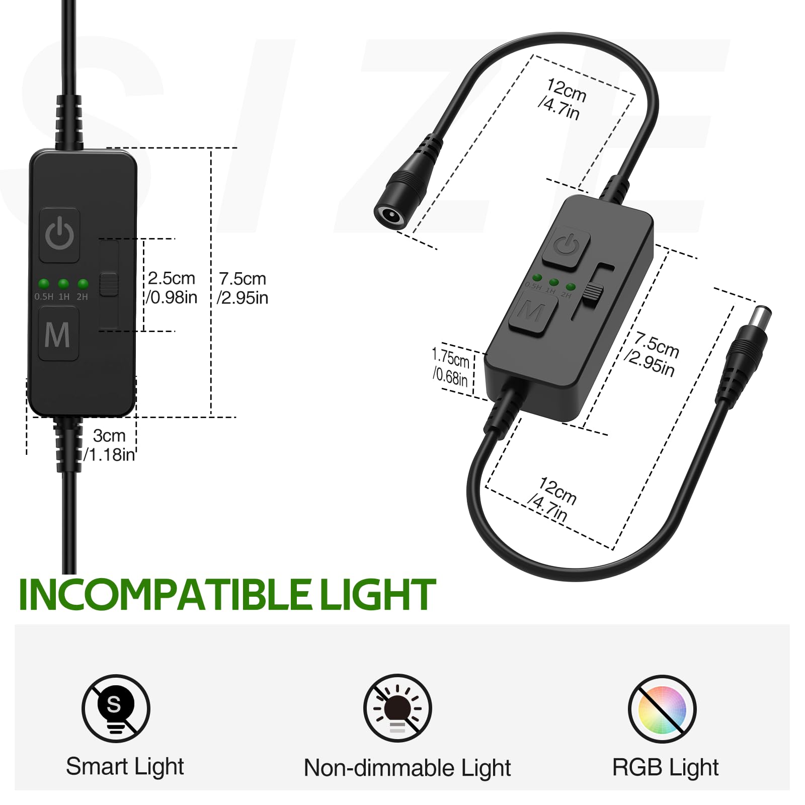 Single Color Slider Dimmer with Timer - PWM 1pc DC 5V/12V/24V LED Controller, 36W Max, Slide Brightness Control & Auto-Off for LED Strip Lights, Closet, Counter, Aquarium Lighting (Black) - Image 2