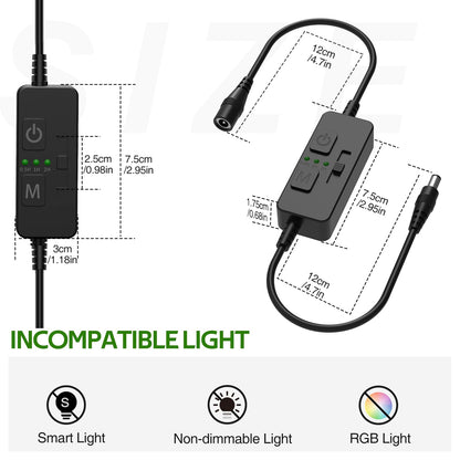 Single Color Slider Dimmer with Timer - PWM 1pc DC 5V/12V/24V LED Controller, 36W Max, Slide Brightness Control & Auto-Off for LED Strip Lights, Closet, Counter, Aquarium Lighting (Black) - Image 2