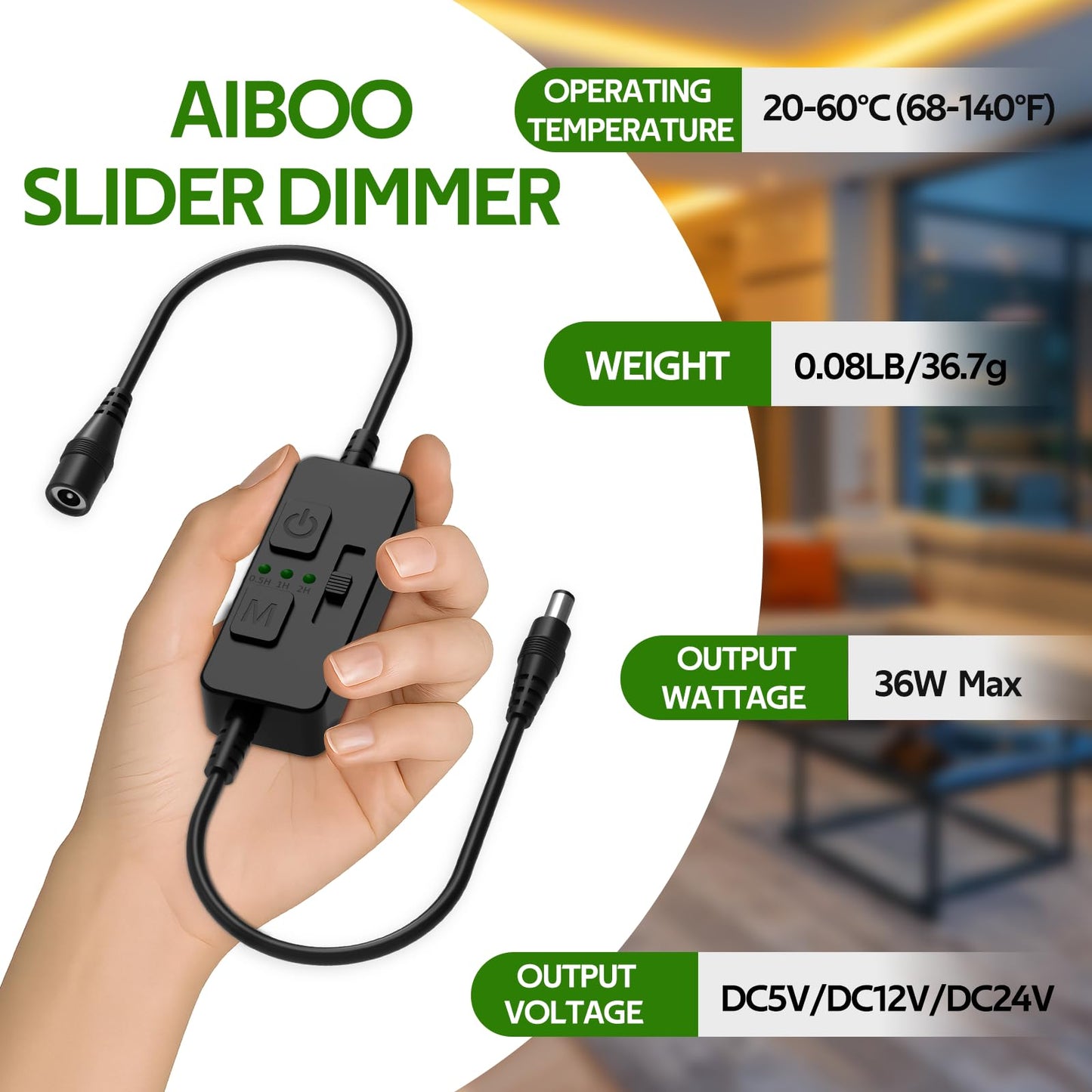 Single Color Slider Dimmer with Timer - PWM 1pc DC 5V/12V/24V LED Controller, 36W Max, Slide Brightness Control & Auto-Off for LED Strip Lights, Closet, Counter, Aquarium Lighting (Black) - Image 5
