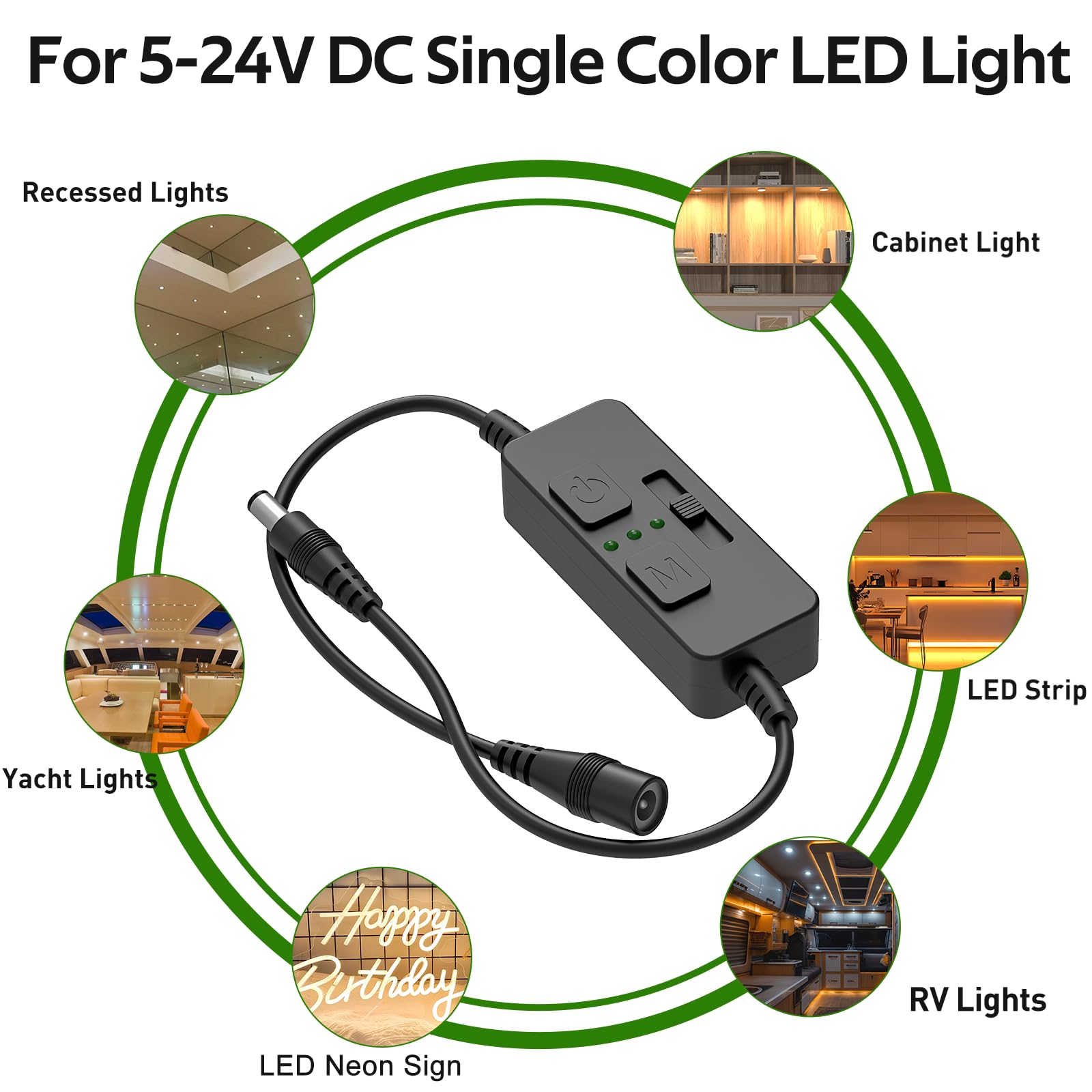 Single Color Slider Dimmer with Timer - PWM 1pc DC 5V/12V/24V LED Controller, 36W Max, Slide Brightness Control & Auto-Off for LED Strip Lights, Closet, Counter, Aquarium Lighting (Black) - Image 7