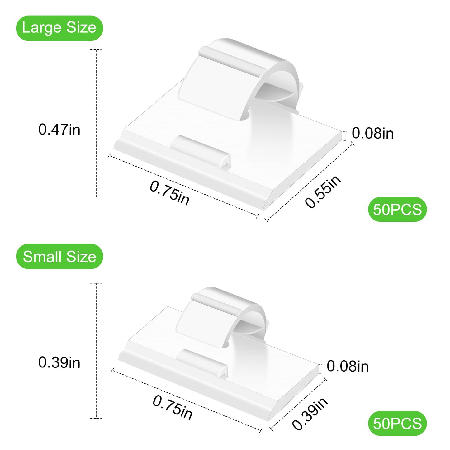 100PCS Cable Clips White, AIBOO Upgraded Wire Clips Adhesive with 50PCS Small Size & 50PCS Large Size Cable Straps, Mini Cable Wire Management for Handling Under Cabinet Lighting with Cords - Image 2
