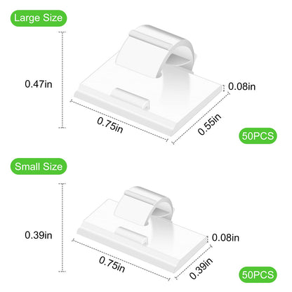 100PCS Cable Clips White, AIBOO Upgraded Wire Clips Adhesive with 50PCS Small Size & 50PCS Large Size Cable Straps, Mini Cable Wire Management for Handling Under Cabinet Lighting with Cords - Image 2
