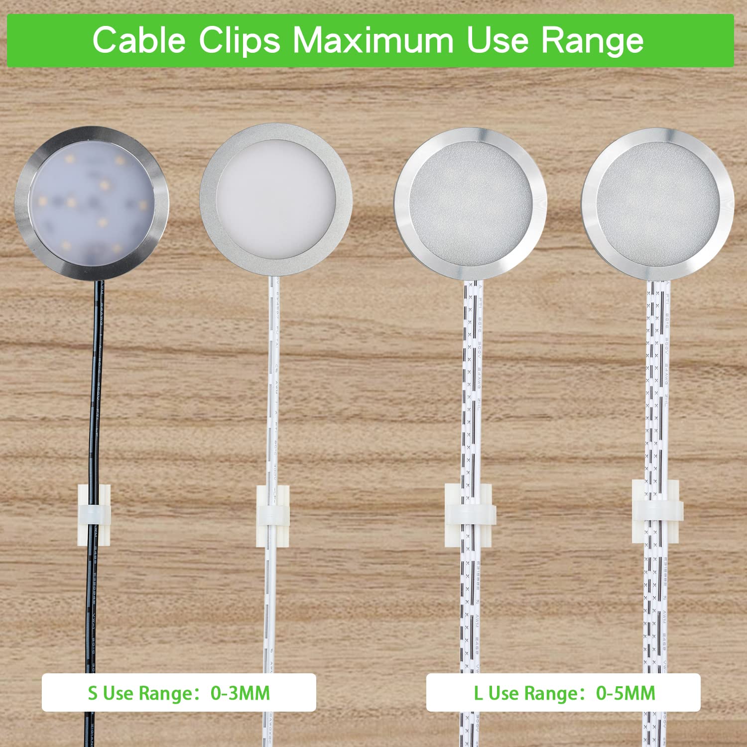100PCS Cable Clips White, AIBOO Upgraded Wire Clips Adhesive with 50PCS Small Size & 50PCS Large Size Cable Straps, Mini Cable Wire Management for Handling Under Cabinet Lighting with Cords - Image 4