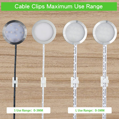 100PCS Cable Clips White, AIBOO Upgraded Wire Clips Adhesive with 50PCS Small Size & 50PCS Large Size Cable Straps, Mini Cable Wire Management for Handling Under Cabinet Lighting with Cords - Image 4