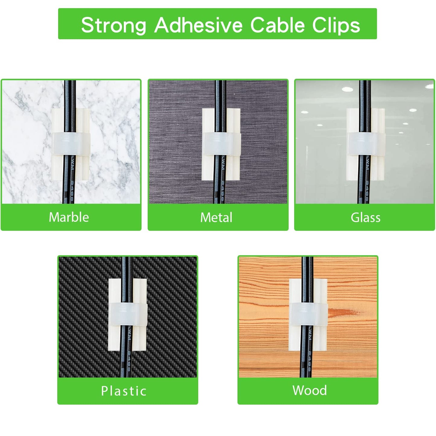 100PCS Cable Clips White, AIBOO Upgraded Wire Clips Adhesive with 50PCS Small Size & 50PCS Large Size Cable Straps, Mini Cable Wire Management for Handling Under Cabinet Lighting with Cords - Image 5