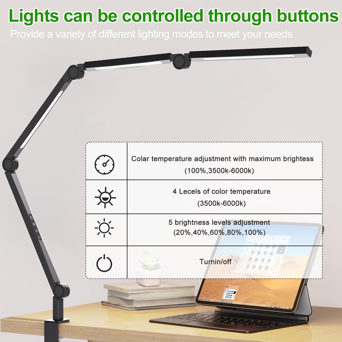 LED Desk Lamp,Foldable Table Lamp for Computer and Desktop,Flexible Clamp on Desk Lamps,Black Portable Desk Lamp for Home Office Reading,Working,Computer Desk,Study Lamp for Kids - Image 3